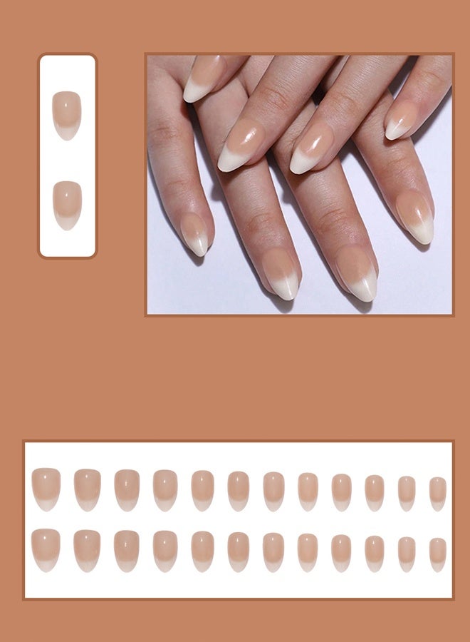 طقم أظافر مكون من 48 قطعة، طقم أظافر صناعية أنيقة باللون الأبيض المتدرج مكون من 24 قطعة - شكل لوزي قصير ومجموعة أظافر صناعية ناعمة للبنات مع بريق متدرج (24 قطعة) - شكل بيضاوي - Image 2