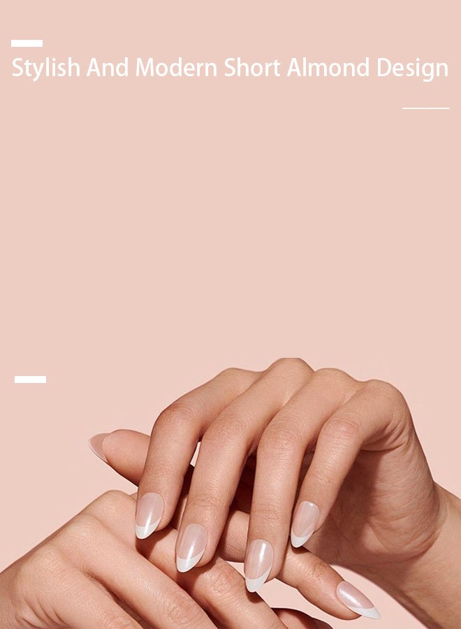 طقم أظافر مكون من 48 قطعة، طقم أظافر صناعية أنيقة باللون الأبيض المتدرج مكون من 24 قطعة - شكل لوزي قصير ومجموعة أظافر صناعية ناعمة للبنات مع بريق متدرج (24 قطعة) - شكل بيضاوي - Image 3