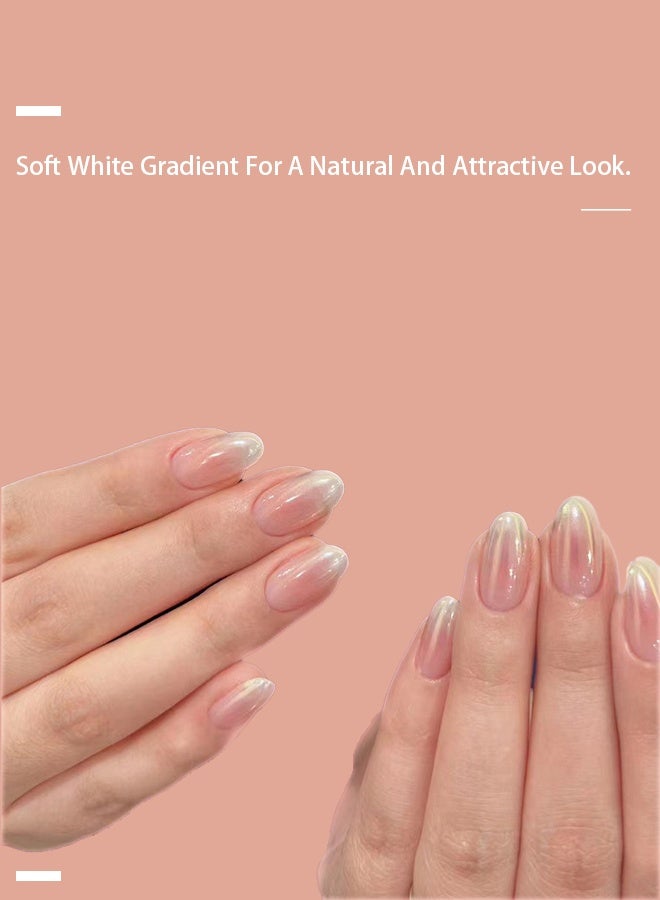 طقم أظافر مكون من 48 قطعة، طقم أظافر صناعية أنيقة باللون الأبيض المتدرج مكون من 24 قطعة - شكل لوزي قصير ومجموعة أظافر صناعية ناعمة للبنات مع بريق متدرج (24 قطعة) - شكل بيضاوي - Image 5
