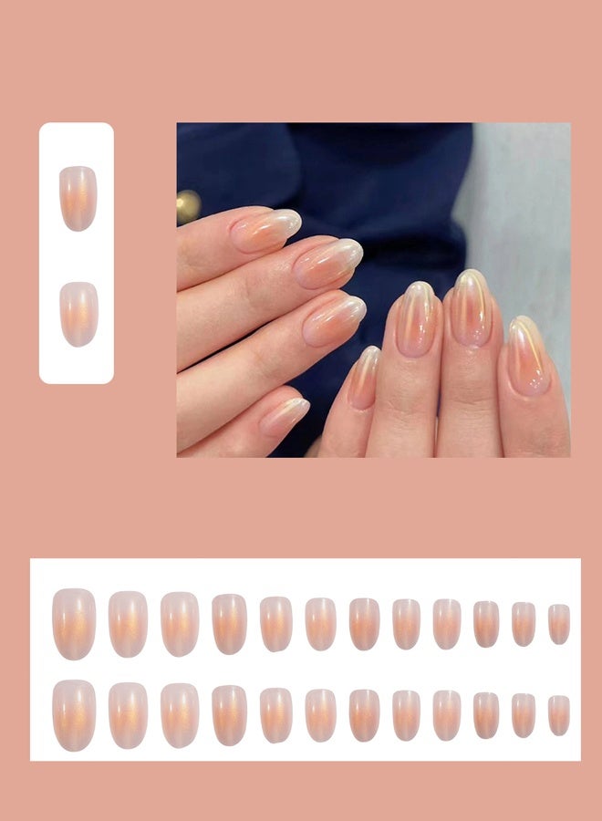 طقم أظافر مكون من 48 قطعة، طقم أظافر صناعية أنيقة باللون الأبيض المتدرج مكون من 24 قطعة - شكل لوزي قصير ومجموعة أظافر صناعية ناعمة للبنات مع بريق متدرج (24 قطعة) - شكل بيضاوي - Image 4
