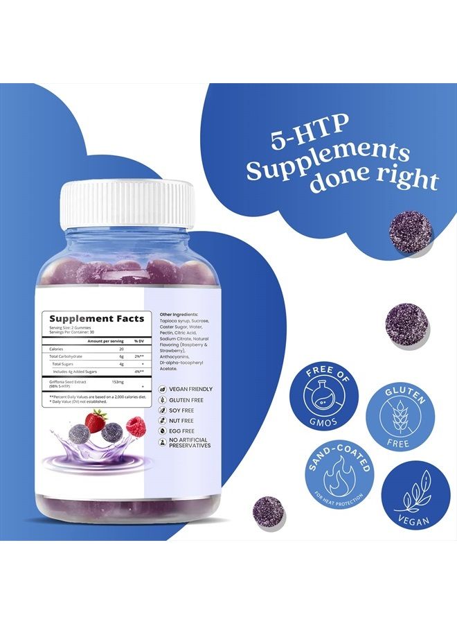 BeLive 5-HTP Gummies - 60 Ct I 5HTP Stress Relief Gummies for Better Sleep, Heightened Focus, Mood Booster & Stress Relief I Serotonin Booster for Adults, Vegan 5 HTP Supplement - Mixed Berries Flavor - Image 2