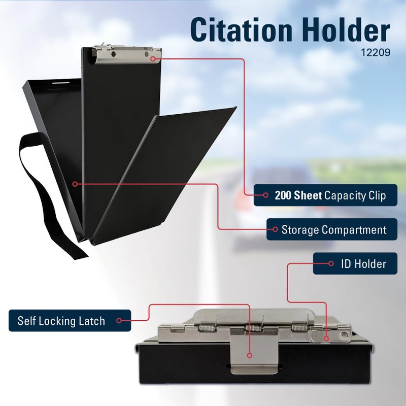 Saunders Dual Layer Police Storage Clipboard, Black Metal Clipboard with Storage, Ticket Size Paper Organizer with Steel Clip and Locking Latch, Police Equipment Form Holder for EMS - Made in USA - Image 3