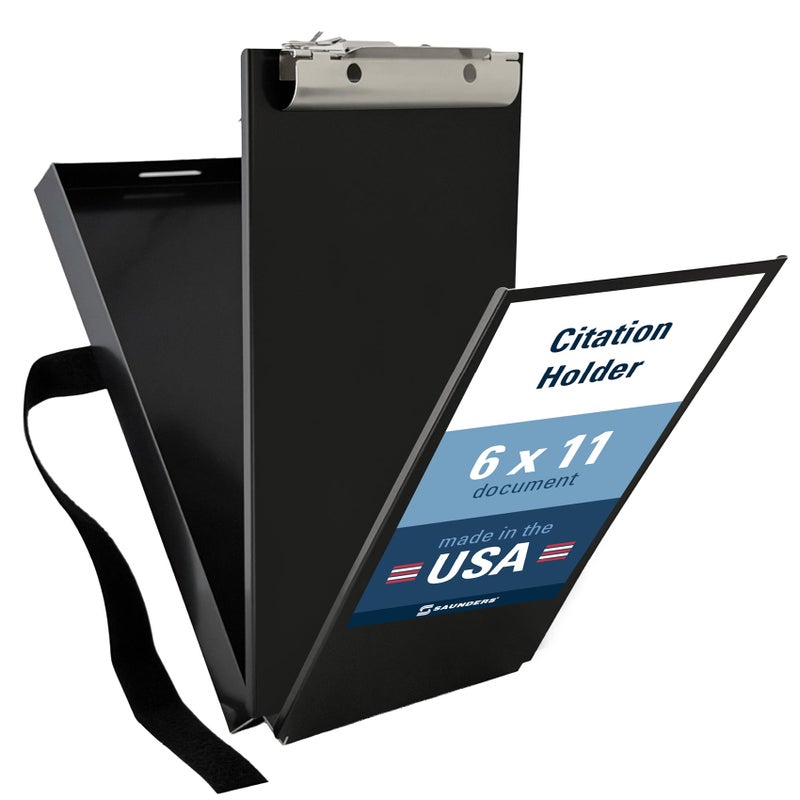 Saunders Dual Layer Police Storage Clipboard, Black Metal Clipboard with Storage, Ticket Size Paper Organizer with Steel Clip and Locking Latch, Police Equipment Form Holder for EMS - Made in USA - Image 1