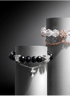 AWNL Women's Double Chain Bracelet with Black Spinel, Four-Leaf Clover and Owl Motifs Natural Gemstones Gift for Women  - Image 2