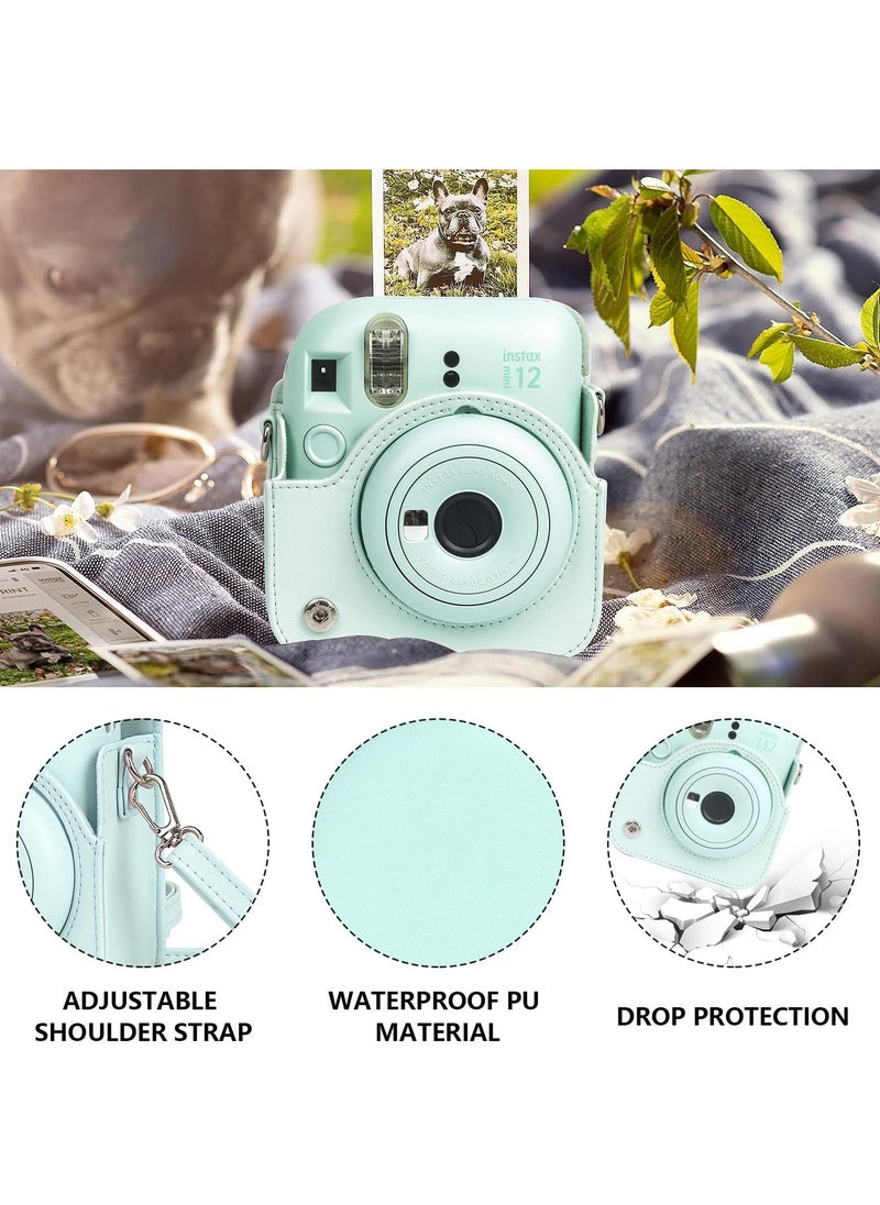 Generic Case for Fujifilm Instax Mini 12 Camera Protective PU Leather Bag Cover with Adjustable Shoulder Strap and Mini Photo Album 64 Pockets (Mint Green)  - Image 3
