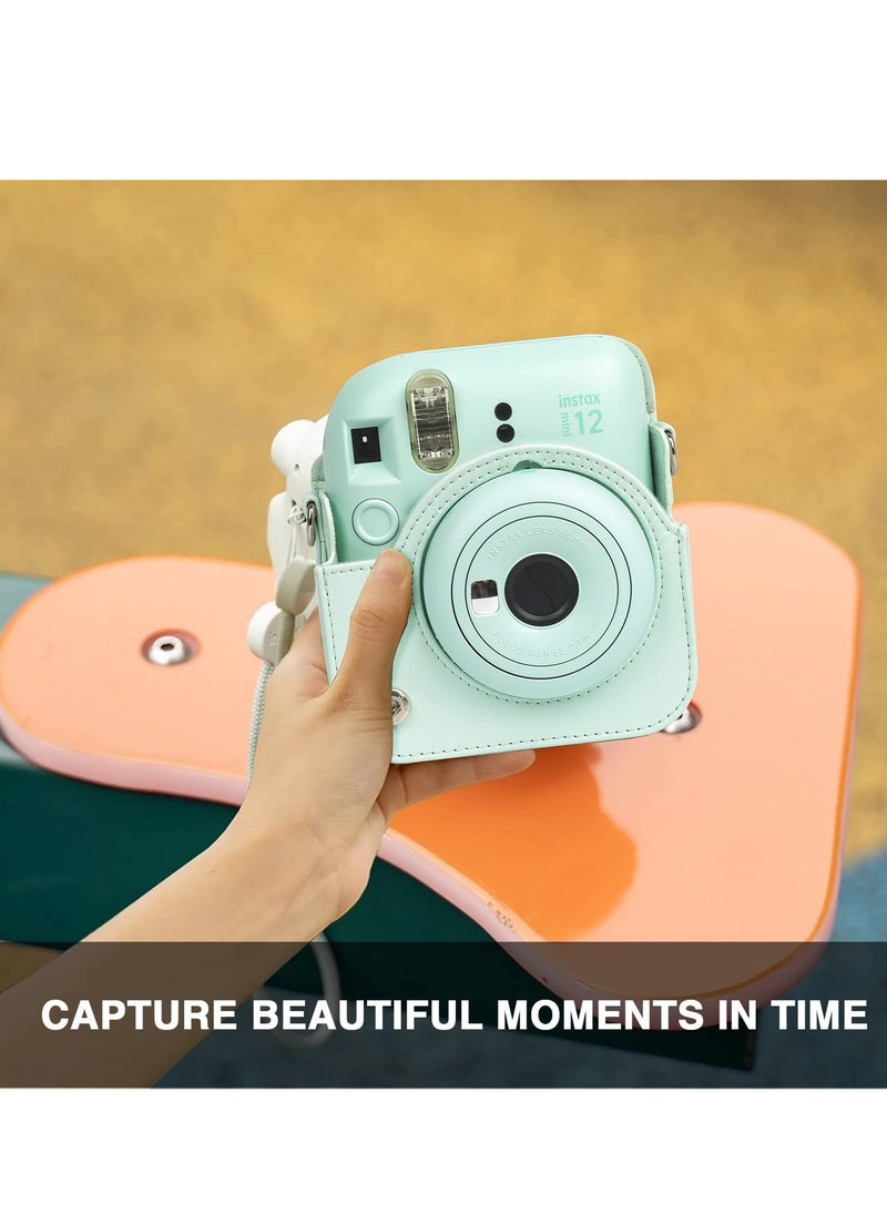 Generic Case for Fujifilm Instax Mini 12 Camera Protective PU Leather Bag Cover with Adjustable Shoulder Strap and Mini Photo Album 64 Pockets (Mint Green)  - Image 5