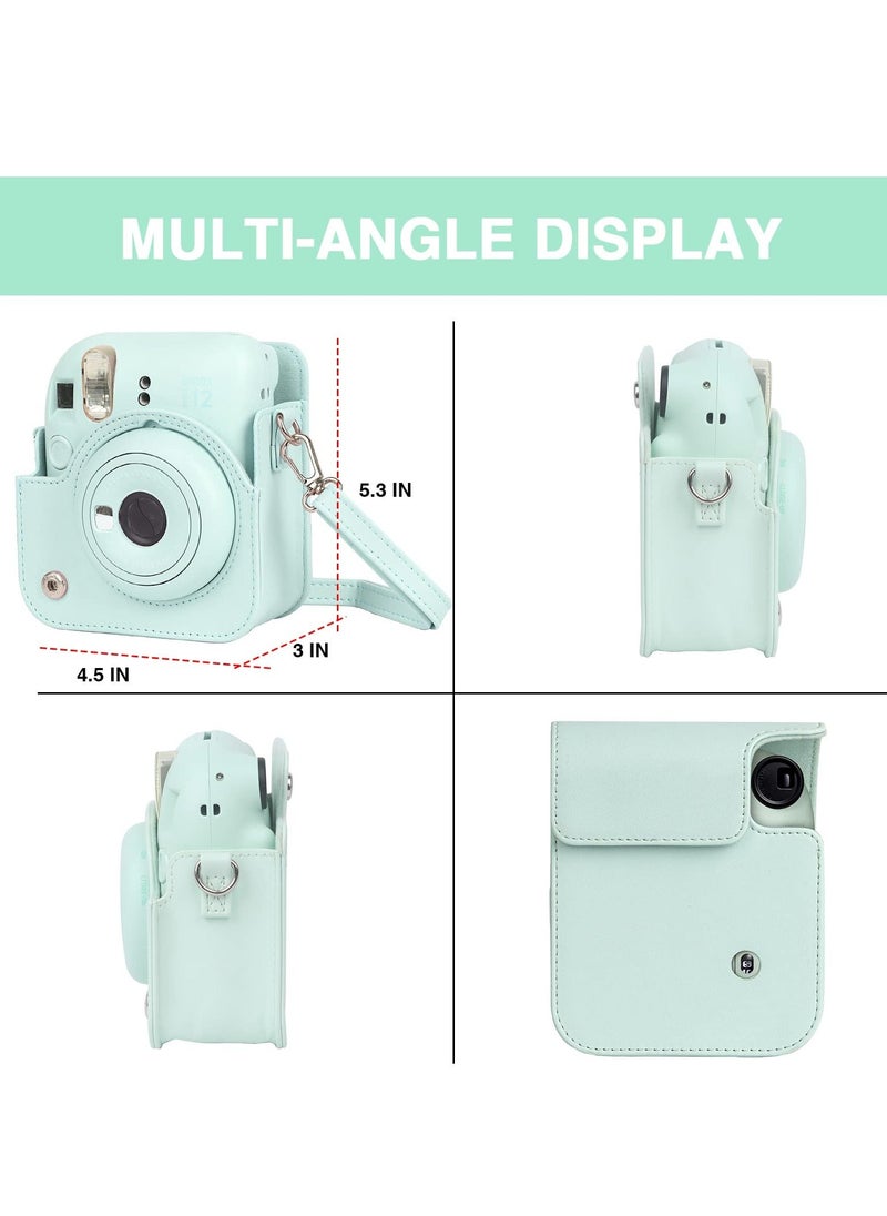 Generic Case for Fujifilm Instax Mini 12 Camera Protective PU Leather Bag Cover with Adjustable Shoulder Strap and Mini Photo Album 64 Pockets (Mint Green)  - Image 4