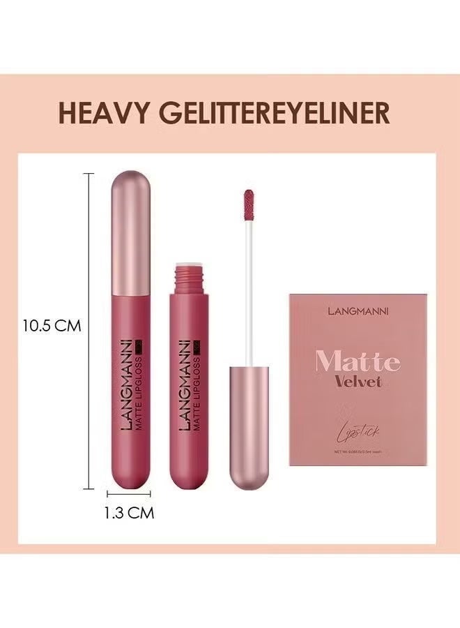 LANGMANNI 6 Colors Matte Velvet Liquid Lip Gloss Set, Nude Pink Waterproof Long Lasting Non-Stick Cup Lip Tint Kit with Vitamin E, Full Shade Lip Makeup Gift Set for Women - Image 3