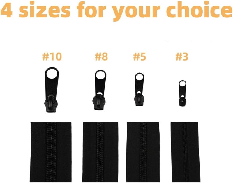 10 Yards 360 Inches Bulk Zippers,9 Meters #10 Zipper for Sewing,Black Nylon Coil Zippers by The Yards with 20pcs Replacement Sewn Zippers for DIY Sewing Craft,Bags,Clothes,purses etc.(Black) - Image 5