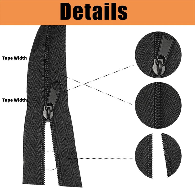 10 Yards 360 Inches Bulk Zippers,9 Meters #10 Zipper for Sewing,Black Nylon Coil Zippers by The Yards with 20pcs Replacement Sewn Zippers for DIY Sewing Craft,Bags,Clothes,purses etc.(Black) - Image 3