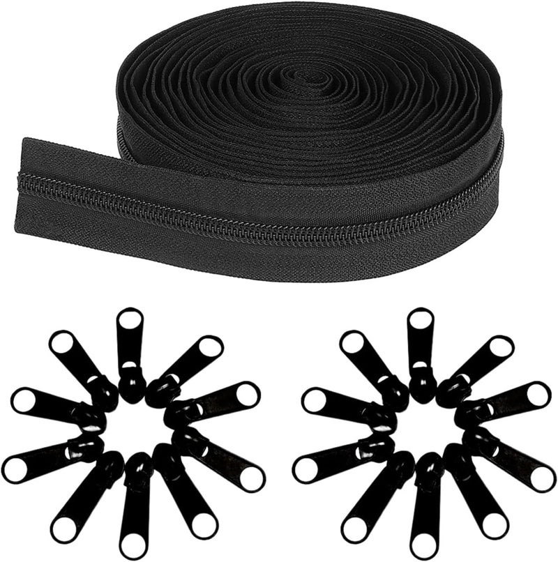 10 Yards 360 Inches Bulk Zippers,9 Meters #10 Zipper for Sewing,Black Nylon Coil Zippers by The Yards with 20pcs Replacement Sewn Zippers for DIY Sewing Craft,Bags,Clothes,purses etc.(Black) - Image 1