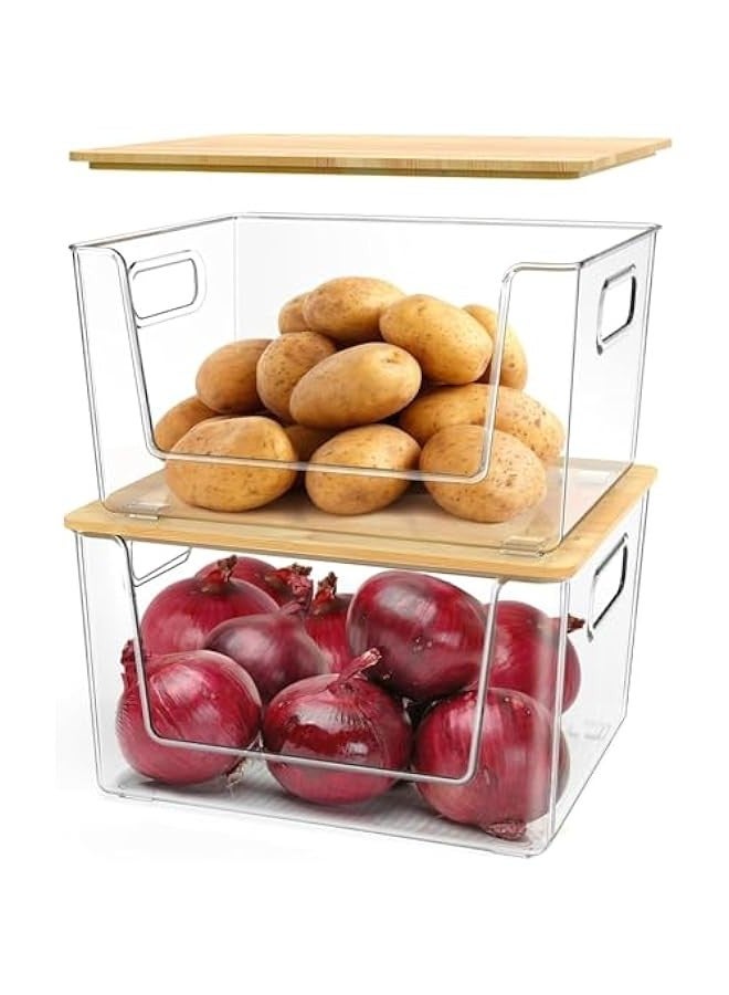 بيوينتي ماسرو مجموعة من 2 منظم تخزين تخزين قابل للتكديس لتنظيم الغسيل للمطبخ للبصل والبطاطس والفواكه والمنتجات والخضروات شفافة - Image 1