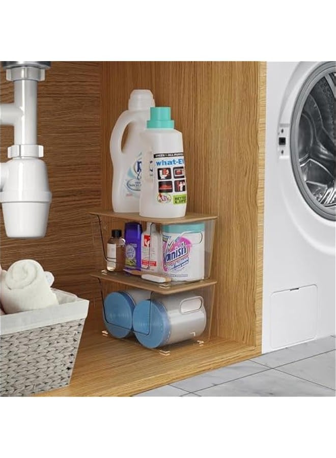 بيوينتي ماسرو مجموعة من 2 منظم تخزين تخزين قابل للتكديس لتنظيم الغسيل للمطبخ للبصل والبطاطس والفواكه والمنتجات والخضروات شفافة - Image 5