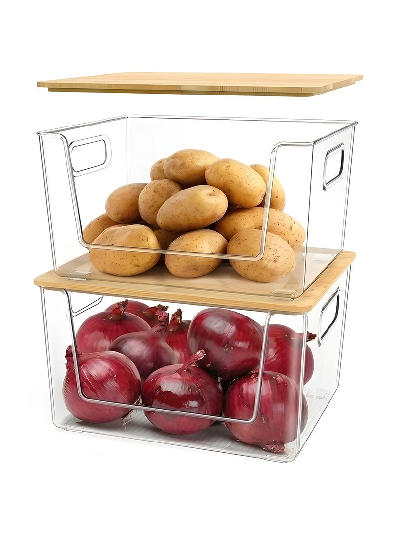 Beauenty 2 Set Pantry Organizer Storage Stackable Kitchen Laundry Organizers for Onion, Potato, Fruit, Produce, Vegetable Clear - Image 1