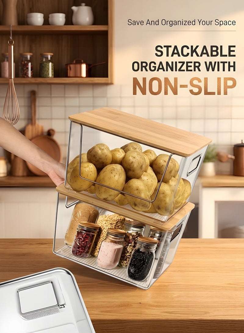 Beauenty 2 Set Pantry Organizer Storage Stackable Kitchen Laundry Organizers for Onion, Potato, Fruit, Produce, Vegetable Clear - Image 3