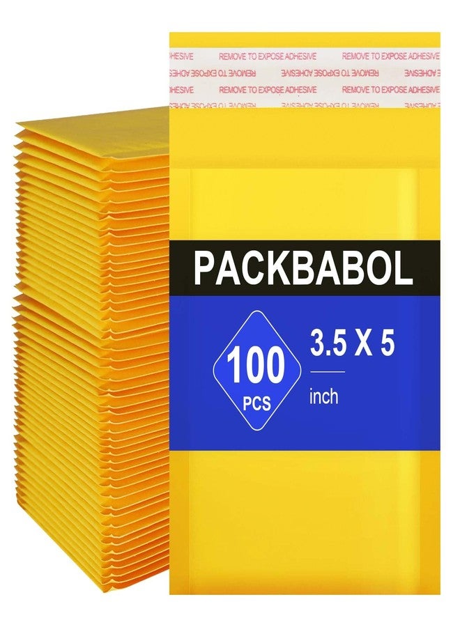 packbabol Kraft bubble mailers 3.5x5 Inch 100 Pack,Self-Sealing Paper Envelopes for Packaging,Strong Adhesion Envelope Mailers, Small Waterproof Cushioned Padded Shipping Bags Yellow #0000 - Image 1