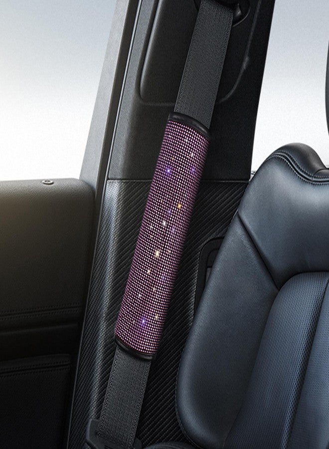 surpassme غطاءان لحزام أمان السيارة من قطعتين مرصعان بأحجار الراين الكريستالية لتخفيف الضغط على الكتف والرقبة، إكسسوارات سيارات للسيارات وسيارات الدفع الرباعي والشاحنات (وردي) - Image 2