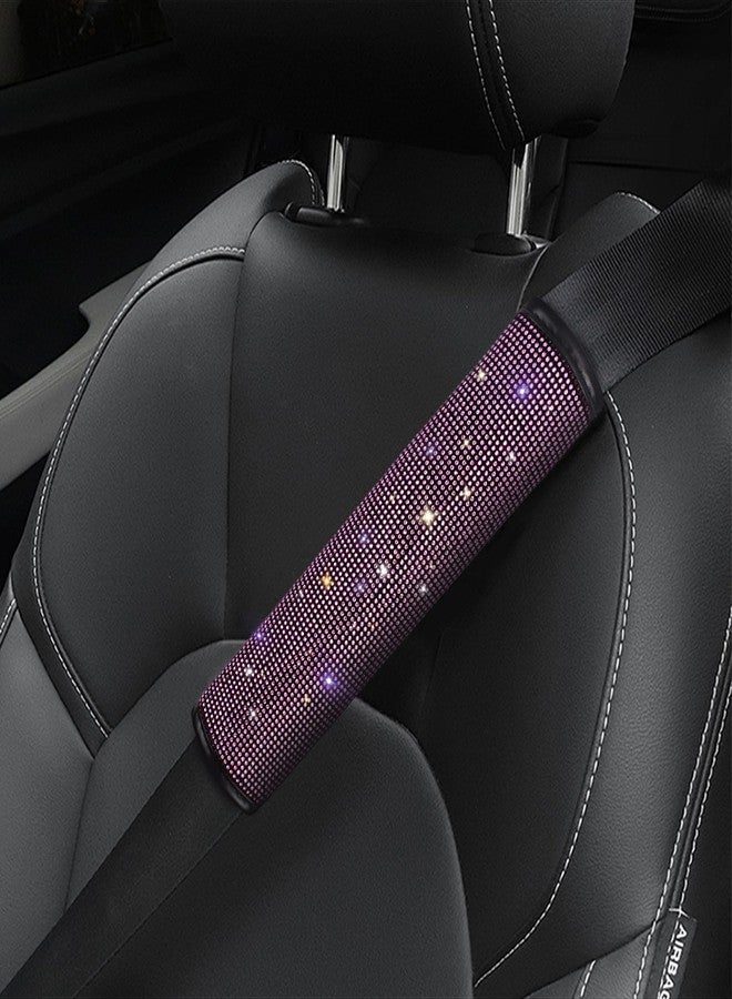 surpassme غطاءان لحزام أمان السيارة من قطعتين مرصعان بأحجار الراين الكريستالية لتخفيف الضغط على الكتف والرقبة، إكسسوارات سيارات للسيارات وسيارات الدفع الرباعي والشاحنات (وردي) - Image 1