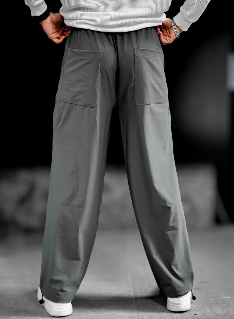 Maniac Maniac Mens Solid Grey Nylon Terry fabric Parallel fit Trackpant