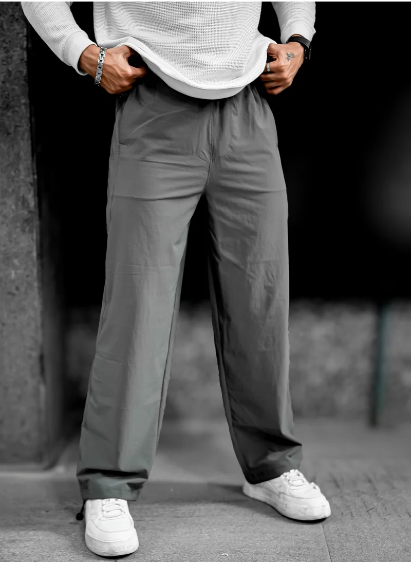 Maniac Maniac Mens Solid Grey Nylon Terry fabric Parallel fit Trackpant