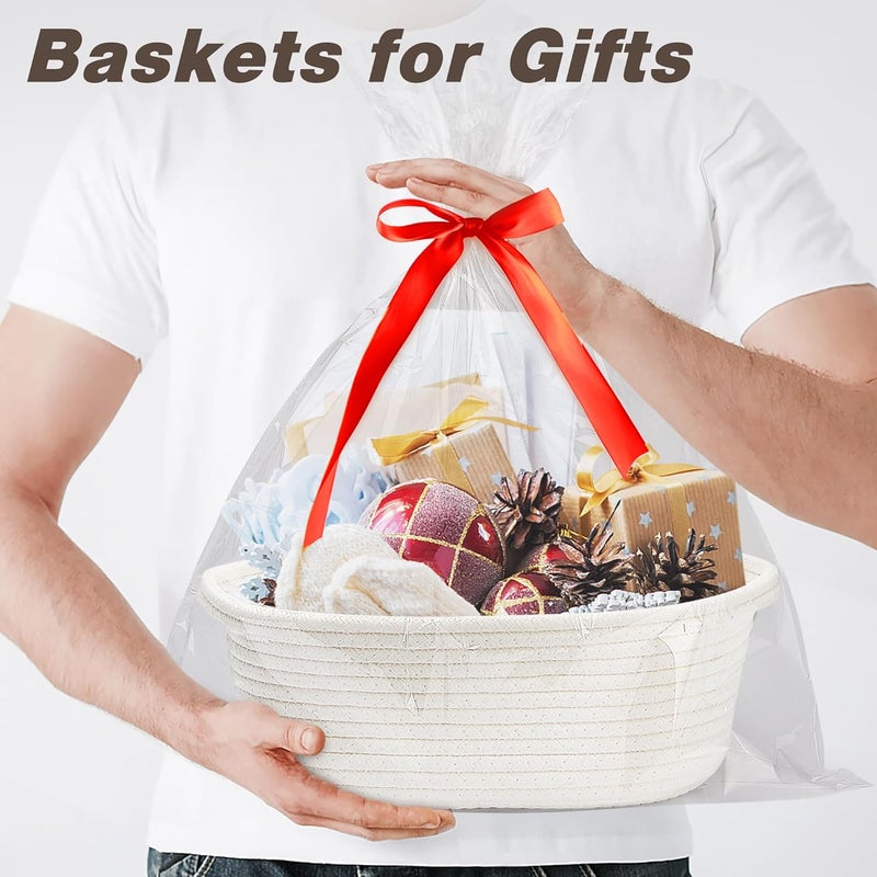 Yeeeasy Small Woven Basket with Gift Bags and Ribbons Cute Baskets for Gifts Empty 12x8x5 Small Rope Toy Basket for Babies White Baskets for Storage - Image 3