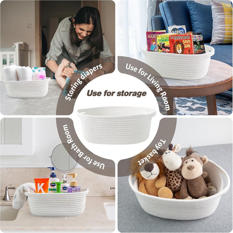 Yeeeasy Small Woven Basket with Gift Bags and Ribbons Cute Baskets for Gifts Empty 12x8x5 Small Rope Toy Basket for Babies White Baskets for Storage - Image 4