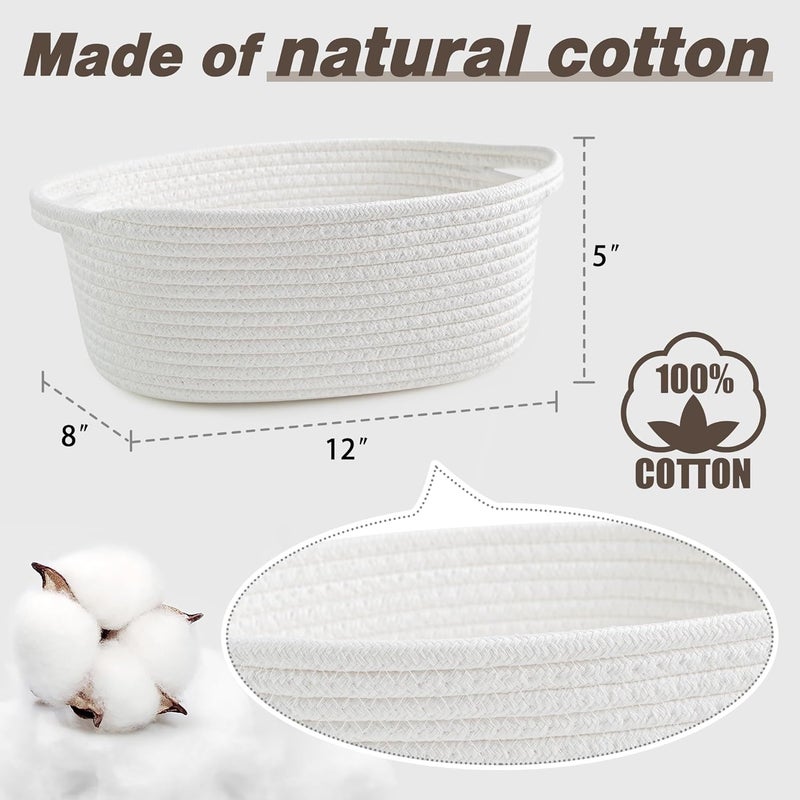 Yeeeasy Small Woven Basket with Gift Bags and Ribbons Cute Baskets for Gifts Empty 12x8x5 Small Rope Toy Basket for Babies White Baskets for Storage - Image 2
