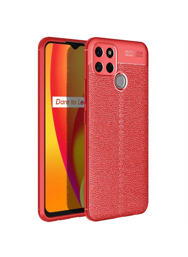 HuHa Case Cover For Realme C12 Litchi Texture TPU Shockproof Case Red