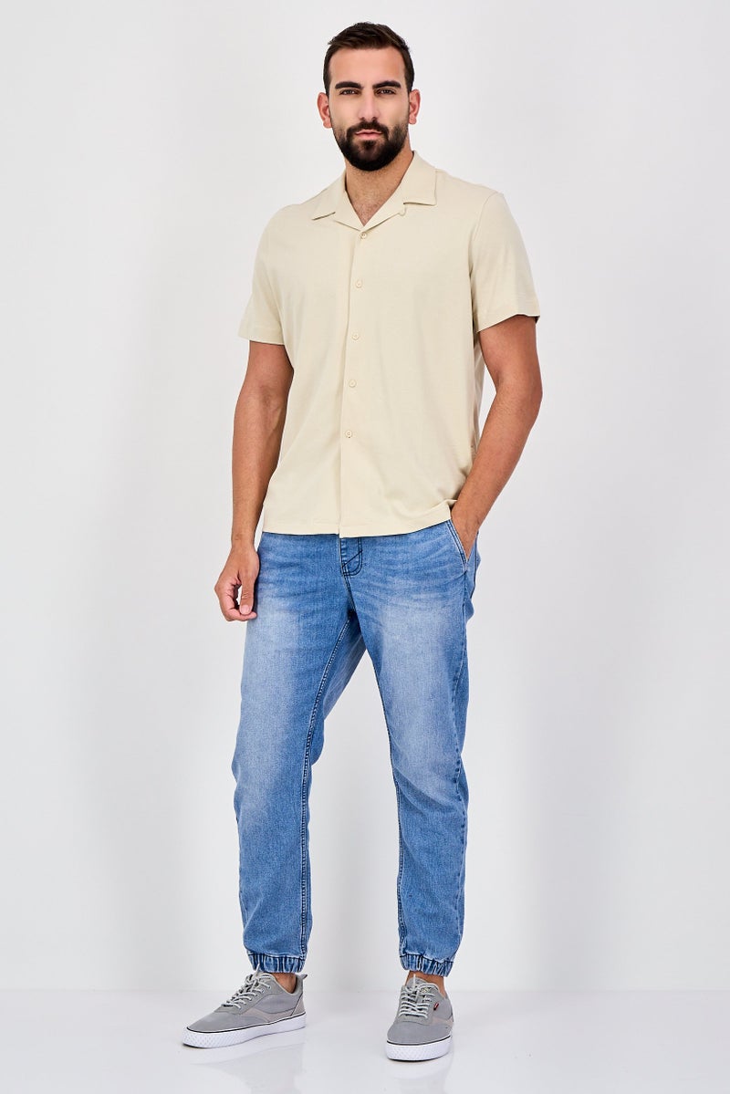 Celio Men Regular Fit Plain Short Sleeve Casual Shirt, Beige - Image 4