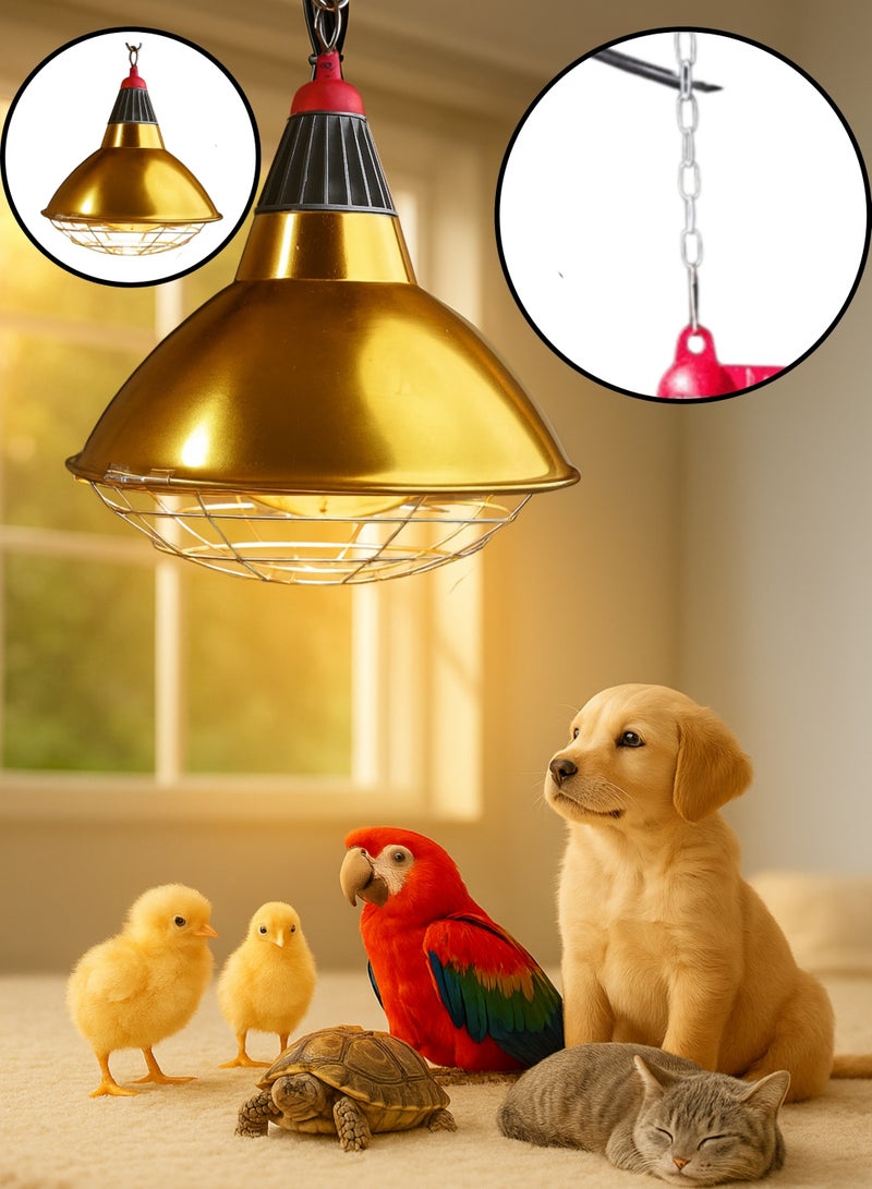 Premium Pet & Poultry Heat Lamp with Metal Reflector – 2m Hanging Chain & Safety Mesh Guard | Brooder Heating Lamp for Chicks, Puppies, Kittens, Birds & Reptiles - Image 1