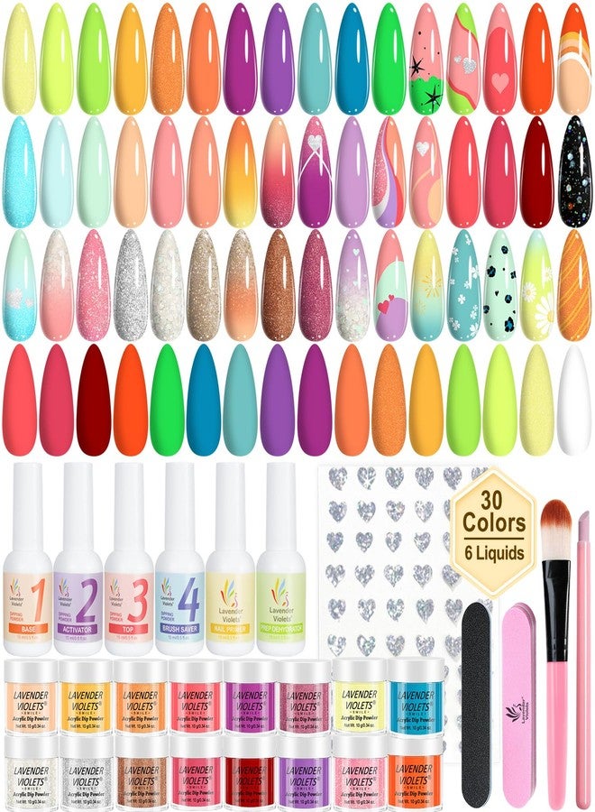 Lavender Violets 94Pcs Dip Powder Nail Kit Starter, 30 Neon Colors Red Purple Green Orange Yellow with Dipping Powder Liquid Set and Nail Art Tool for Colorful DIY Manicure B703 - Image 1
