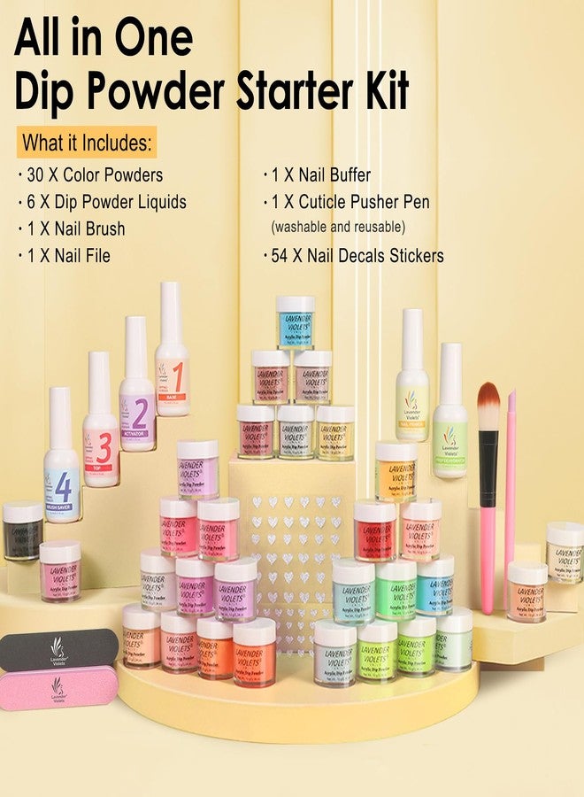 Lavender Violets 94Pcs Dip Powder Nail Kit Starter, 30 Neon Colors Red Purple Green Orange Yellow with Dipping Powder Liquid Set and Nail Art Tool for Colorful DIY Manicure B703 - Image 4