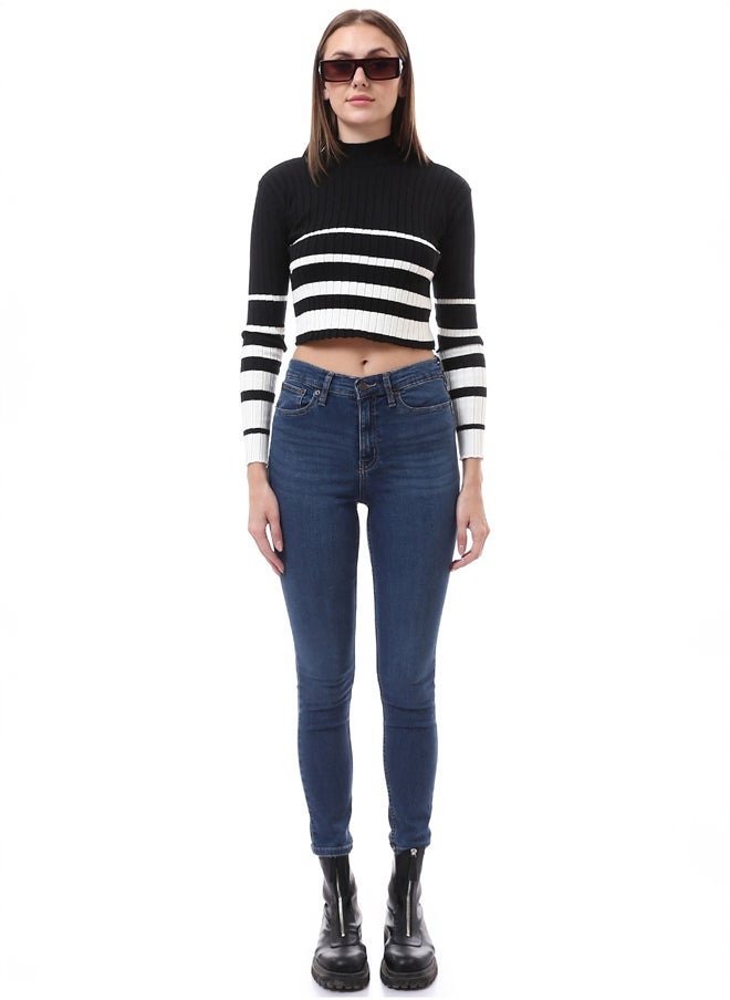 RAVIN - Black Soft Basic Pullover with White Stripes - Image 1