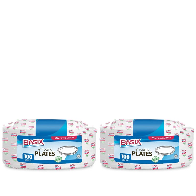 Basix [200 Count] Basix Disposable 6 inch White Plastic Appetizer Plates  Microwavable  Great For Events  Home  Office  Wedding  Parties  or Everyday Use  2 Packs - Image 1