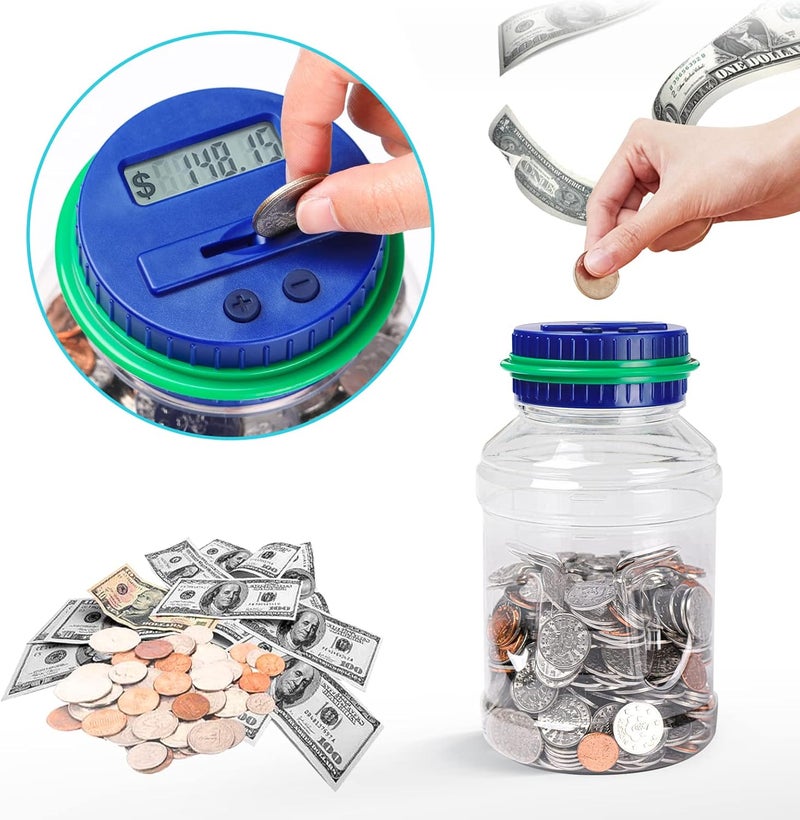 Vcertcpl Large Piggy Bank for Adults Kids, Digital Coin Counting Bank with 1.8L Capacity, Great Coin Bank Money Jar for Adults Kids with Saving Goals, Bank for All US Coins (Green B) - Image 5