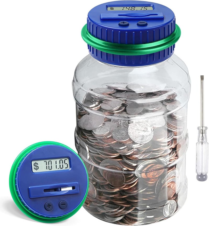 Vcertcpl Large Piggy Bank for Adults Kids, Digital Coin Counting Bank with 1.8L Capacity, Great Coin Bank Money Jar for Adults Kids with Saving Goals, Bank for All US Coins (Green B) - Image 1