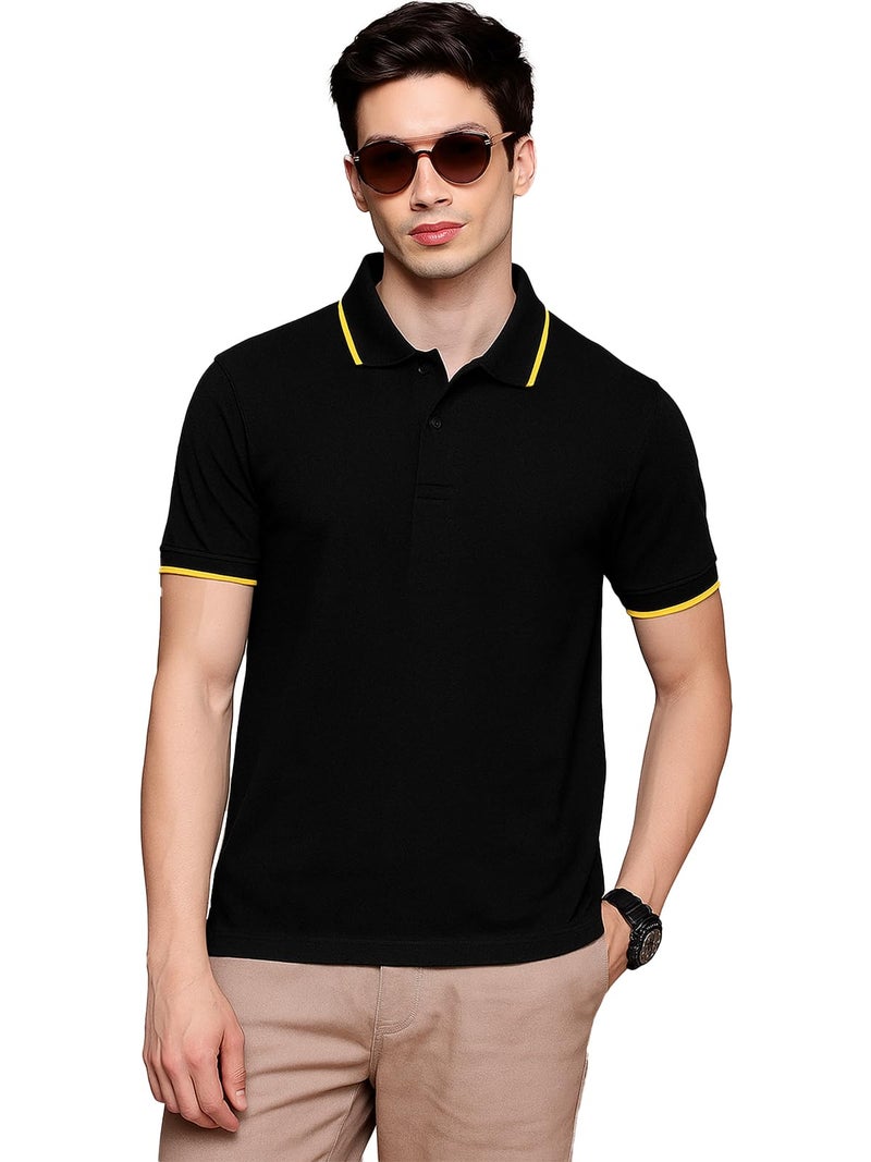 Veirdo® Pure Cotton Half Sleeves Regular Fit Plain Solid Classic Polo Colored Collar T-Shirt for Men (Polo_TP_BLK1_XXL) - Image 3