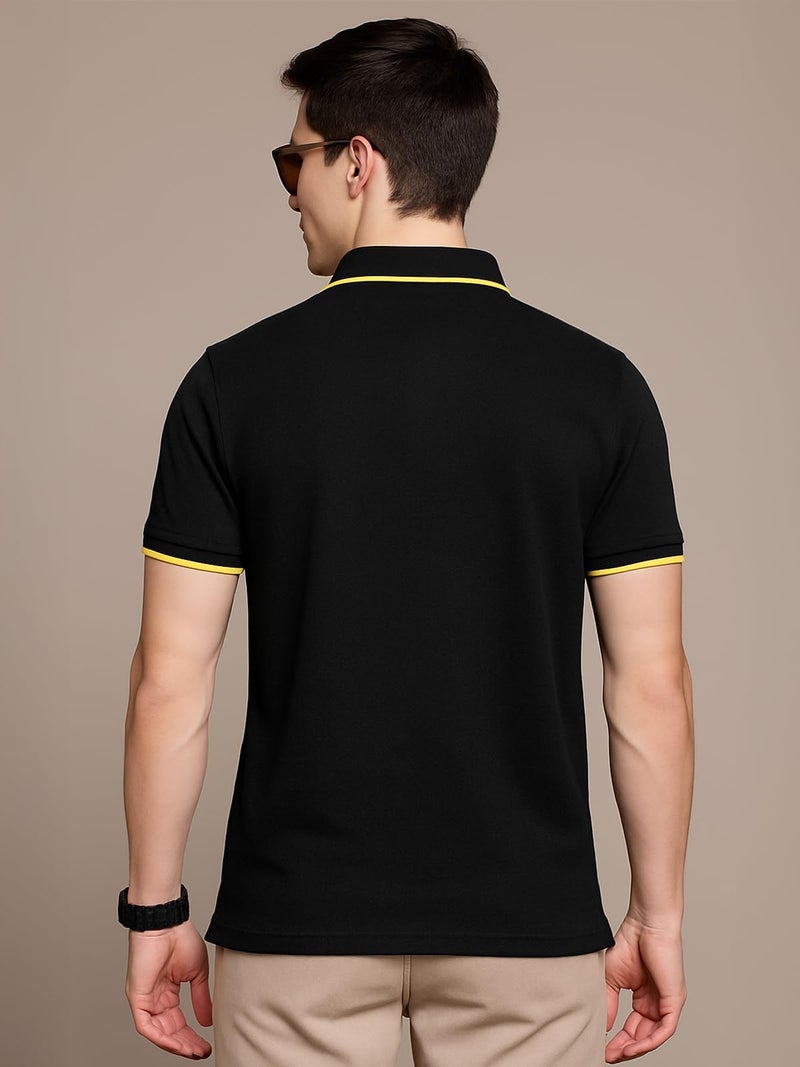 Veirdo® Pure Cotton Half Sleeves Regular Fit Plain Solid Classic Polo Colored Collar T-Shirt for Men (Polo_TP_BLK1_XXL) - Image 5