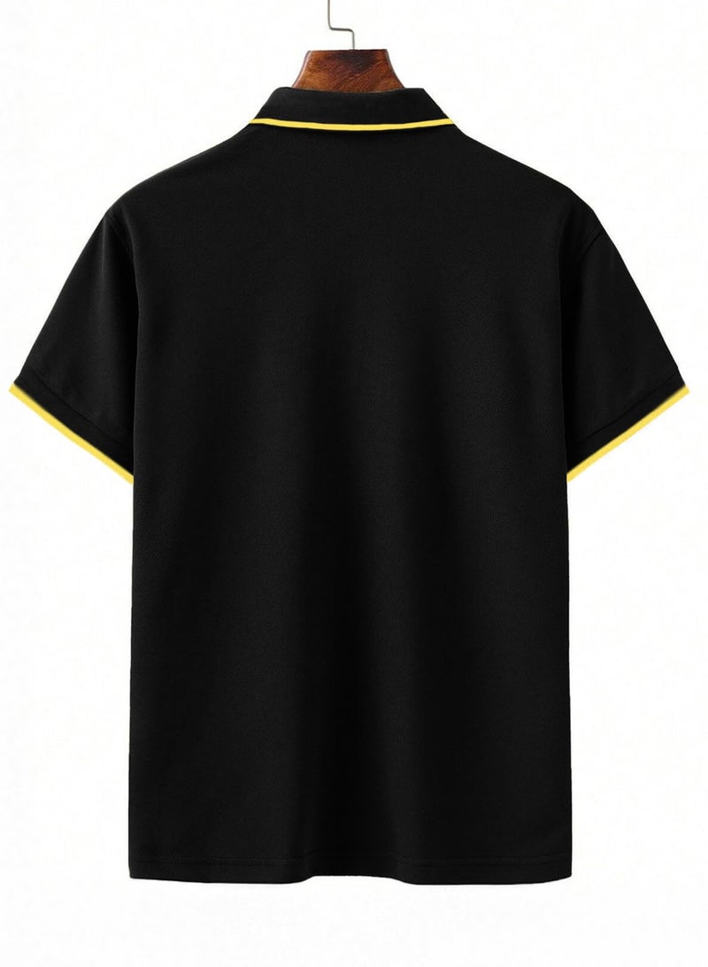 Veirdo® Pure Cotton Half Sleeves Regular Fit Plain Solid Classic Polo Colored Collar T-Shirt for Men (Polo_TP_BLK1_XXL) - Image 4