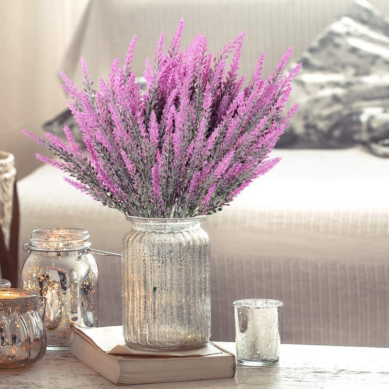 ZWYOQI 8 Bundles Artificial Flowers Fake Lavender Plant Artificial Lavender Bouquet Faux Flocked Plastic Flowers Wedding Bridle Bouquet Indoor Outdoor Home Kitchen Office D?cor (Fuchsia Lavender/8pcs) - Image 3