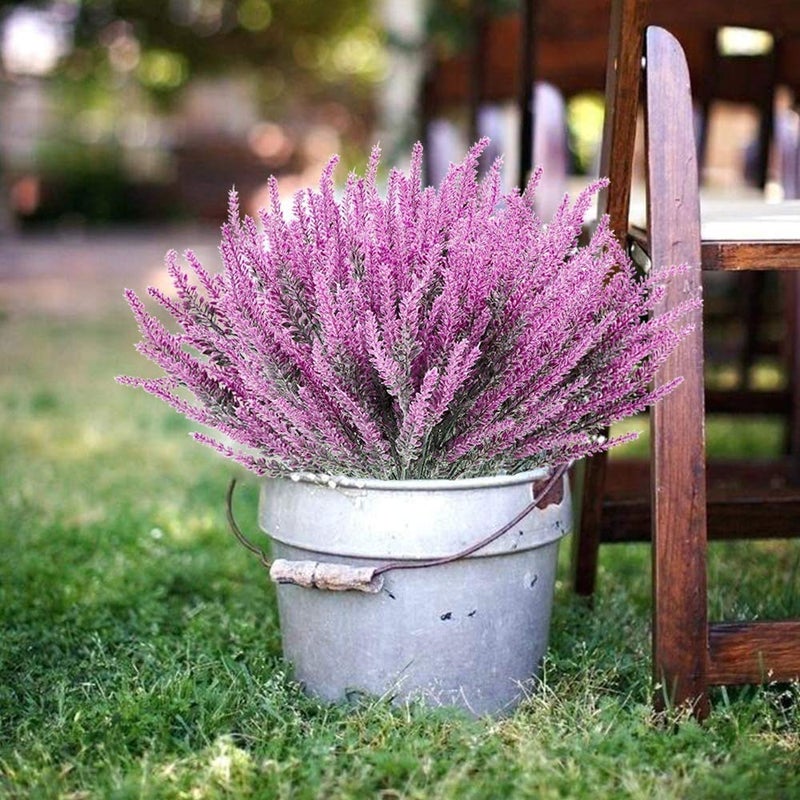 ZWYOQI 8 Bundles Artificial Flowers Fake Lavender Plant Artificial Lavender Bouquet Faux Flocked Plastic Flowers Wedding Bridle Bouquet Indoor Outdoor Home Kitchen Office D?cor (Fuchsia Lavender/8pcs) - Image 4