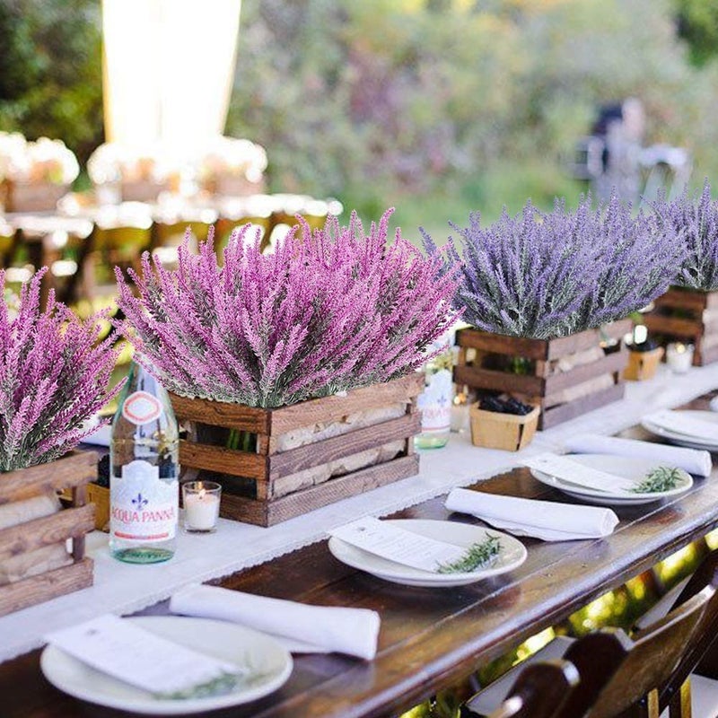 ZWYOQI 8 Bundles Artificial Flowers Fake Lavender Plant Artificial Lavender Bouquet Faux Flocked Plastic Flowers Wedding Bridle Bouquet Indoor Outdoor Home Kitchen Office D?cor (Fuchsia Lavender/8pcs) - Image 5