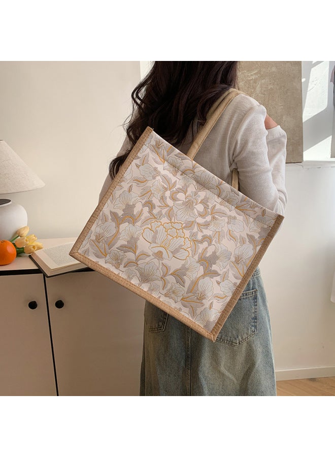 Linen Bag Women's Handbag 2025 Spring Large Capacity Handbag Korean Commuter Tote Bag-Color:Pink-Size:35*15*30cm - Image 5