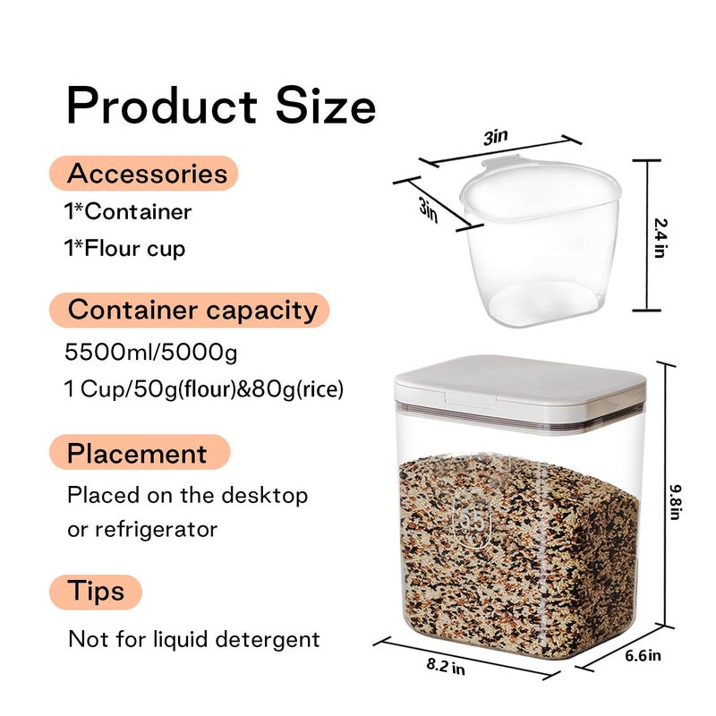 LivLab Flour Container - 5.5 L /5.81qt/5kg Large Flour Dispenser Keep Your Flour Fresh and Dry Easily with Kitchen Essential - Image 2
