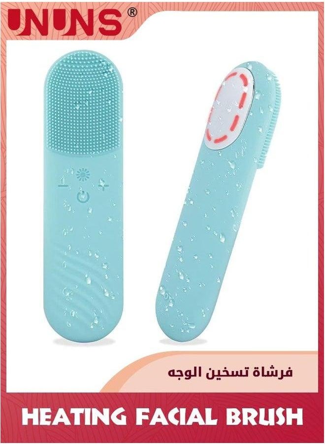 UNUNS Sonic Facial Cleansing Brush,Power Face Scrubber With 5 Speed Modes,Waterproof 3 in 1 Anion Import 45℃ Heating Massage,USB Rechargeable Silicone Brush,Blue  - Image 1