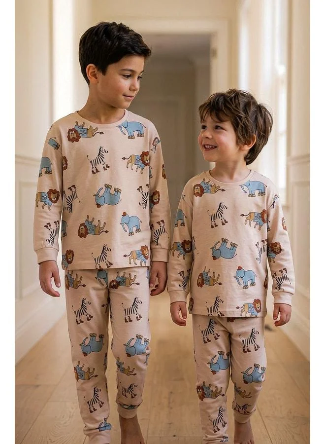 zuzunga Cute Animal (Lion-Zebra-Elephant) Patterned Boys' Pajama Set.