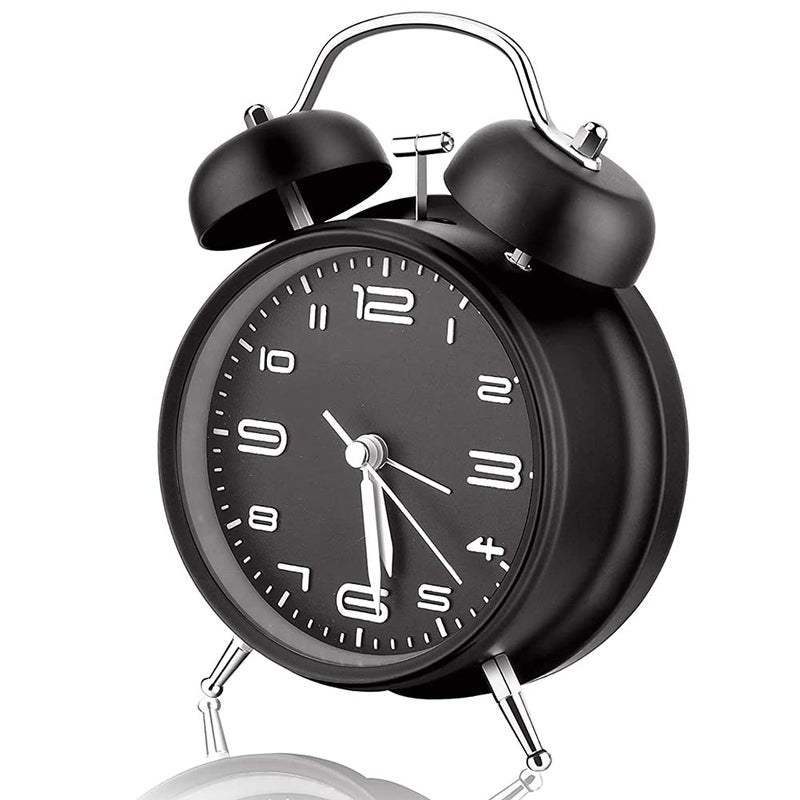 Funito 10cm Twin Bell Alarm Clock with Stereoscopic Dial Backlight Battery Operated Loud Alarm Clock Black