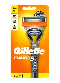 Gillette Fusion 5 Razor Handle With Blades Orange/Silver  - Image 1