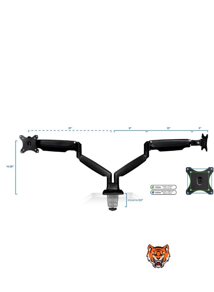 TIGER حامل شاشة مكتبي - حامل شاشة كمبيوتر قابل للتعديل في الارتفاع، يناسب الشاشات حتى 32 بوصة، VESA 75x75 و 100x100، سعة 20 رطل، أسود - Image 2