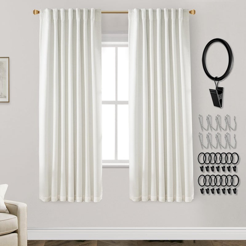 PANELSBURG Black Out Curtains 72 Inch Long for Living Room Linen Back Tab Pleated Room Darkening Insulated Blackout Curtains 72 Inch Length 2 Panels Set Cream Ivory Off White - Image 1